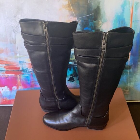 Coach New York Linette Tall Black Leather Riding Boots Calf 7 - Picture 4 of 6